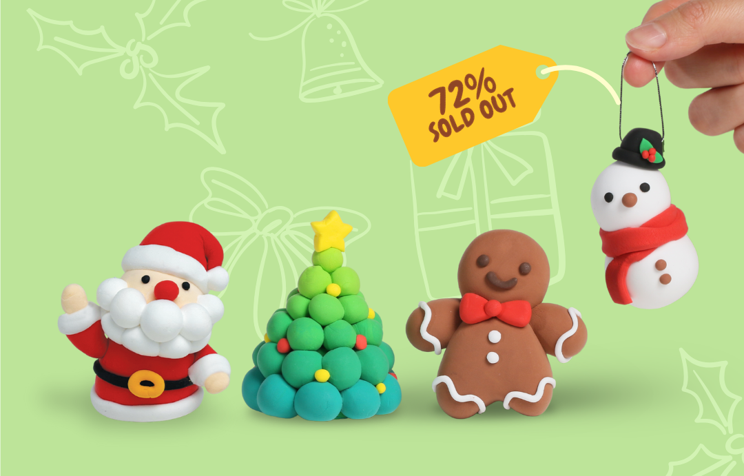 Christmas clay ornaments with a 72% sold out tag